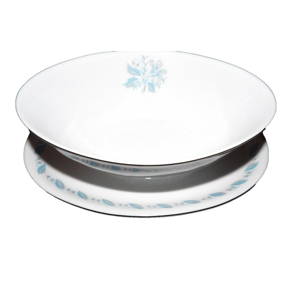 Abalone China Sky Flower Gravy Boat Attached Plate Trimmed in Platinum Vintage